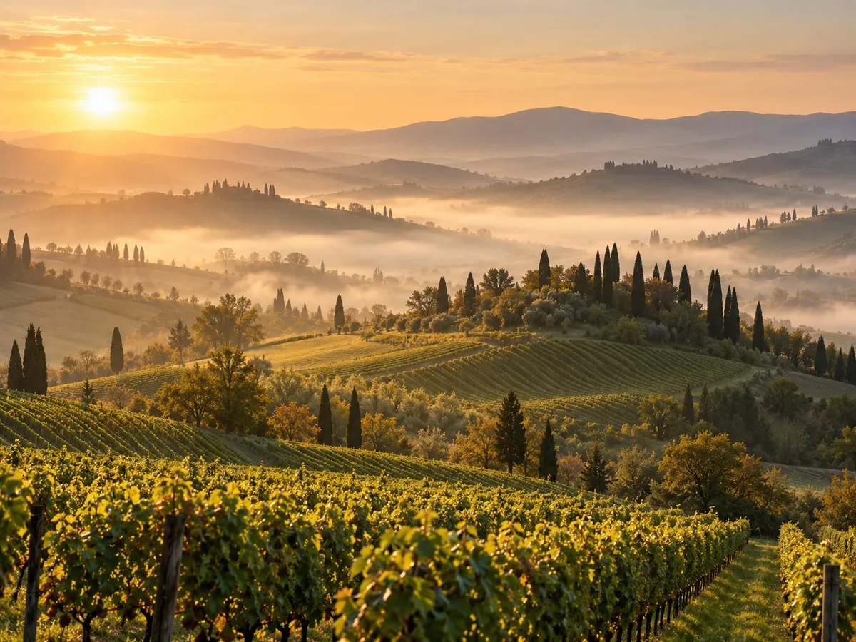 Dealuri cu vii și chiparoși în regiunea Veneto, Italia